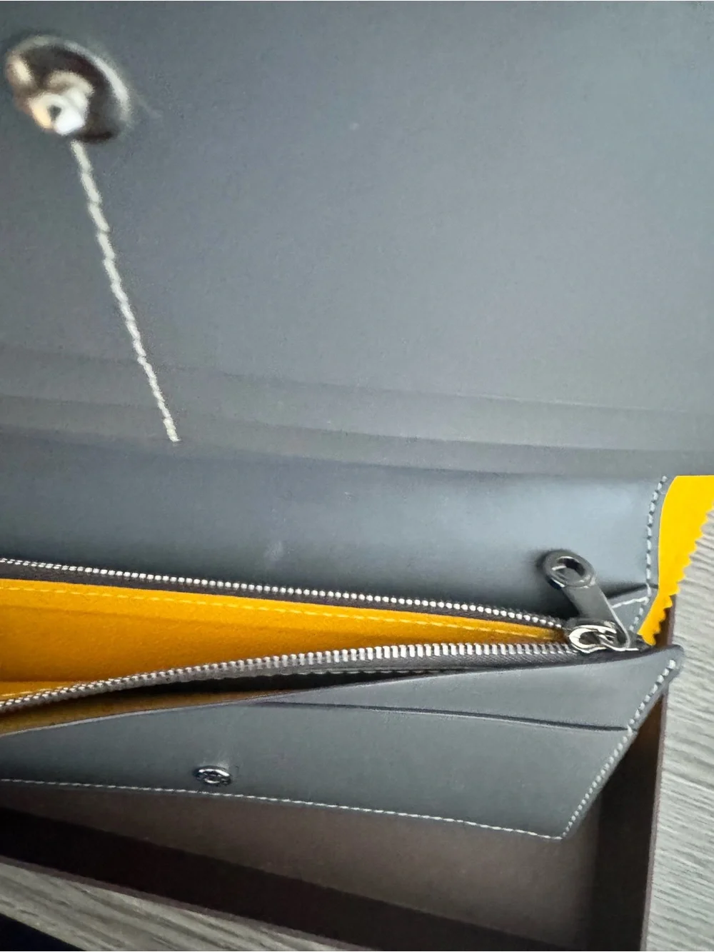 Goyard Richelieu Wallet - Gray Chevron Long Card Holder with Yellow Pouch